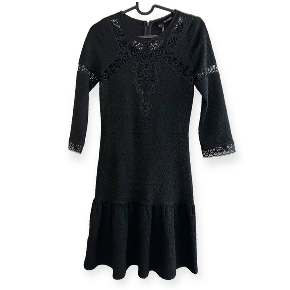 The Kooples Black A Line boho Lace 3/4 sleeve fit & flare Mini dress casual XS - Picture 4 of 5
